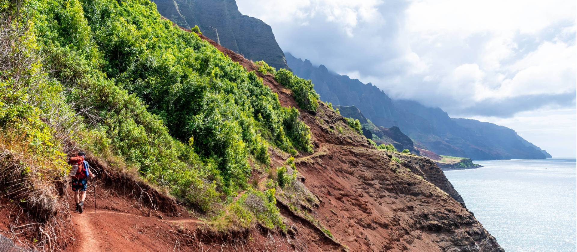 Hiker on the Kalalau Trail in Kauai, Hawaii